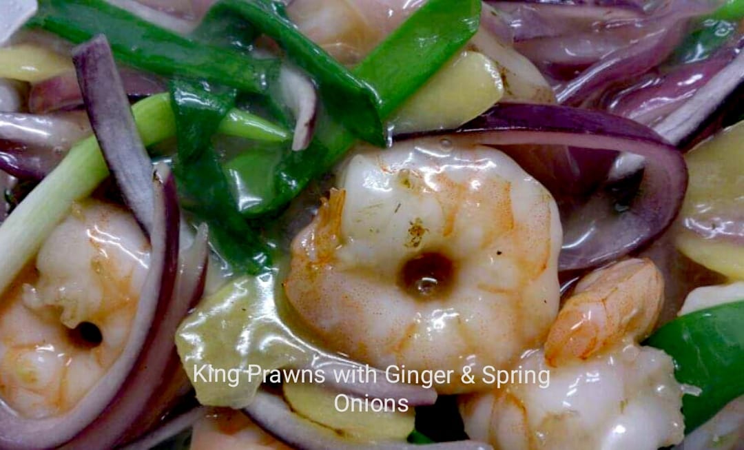 King prawns with ginger & spring onions